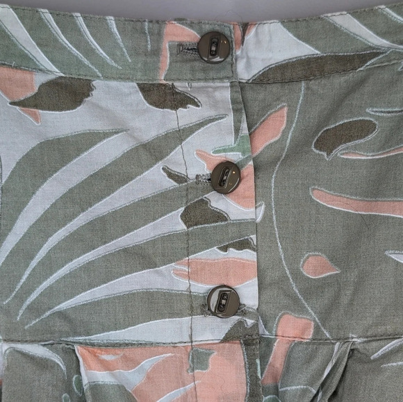 Vintage Garey Petites 100% Cotton A lIne Monstera Green Coral Floral Skirt 12 - Picture 3 of 10
